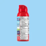 Red can of hydrocortisone anti-itch spray with white and blue labeling, showing drug facts, against a solid light blue background.