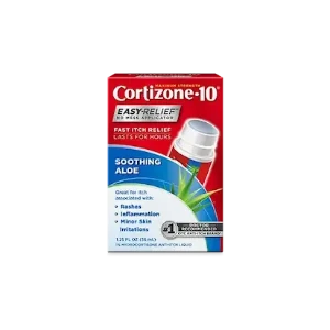 Red and blue packaging of Cortizone-10 with soothing aloe, featuring 