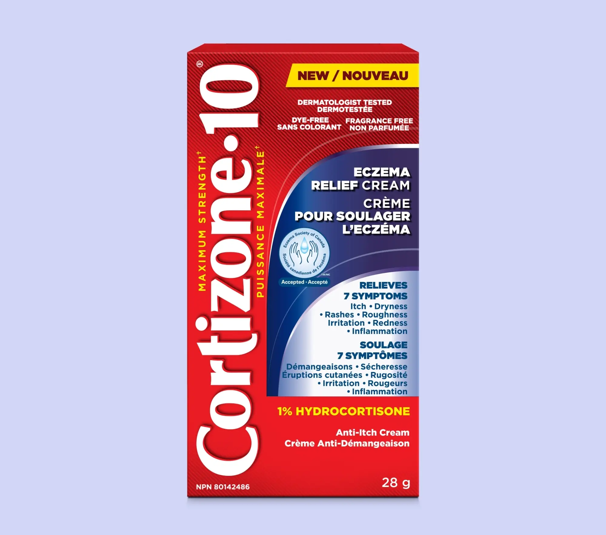 Devant de l'emballage de Cortizone-10® Crème pour soulager l'eczéma.