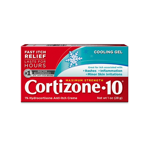 Front of Cortizone-10® Maximum Strength Cooling Relief Gel, 1% Hydrocortisone Anti-Itch Gel package