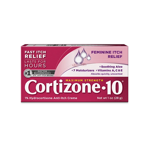 Front of Cortizone-10® Maximum Strength Feminine Itch Relief 1% Hydrocortisone Anti-Itch Creme package