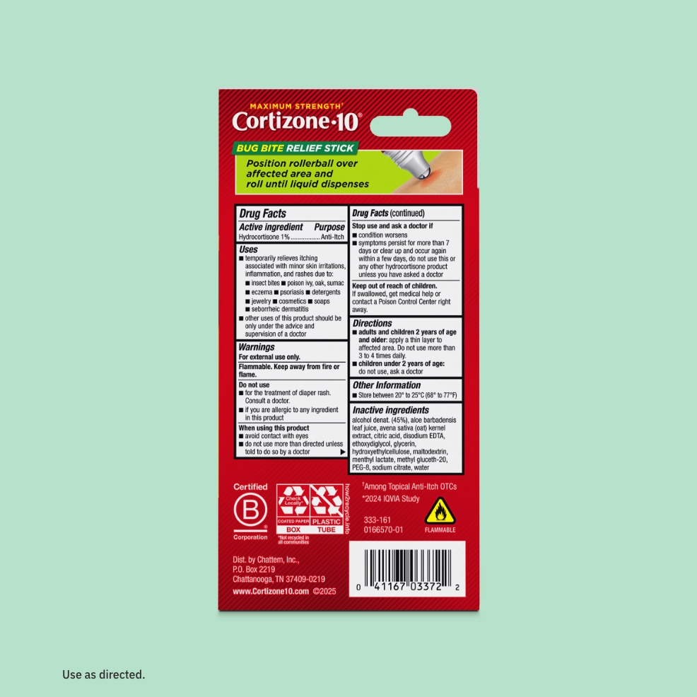 Back of Cortizone-10® Fast Acting Itch Relief Bug Bite Stick