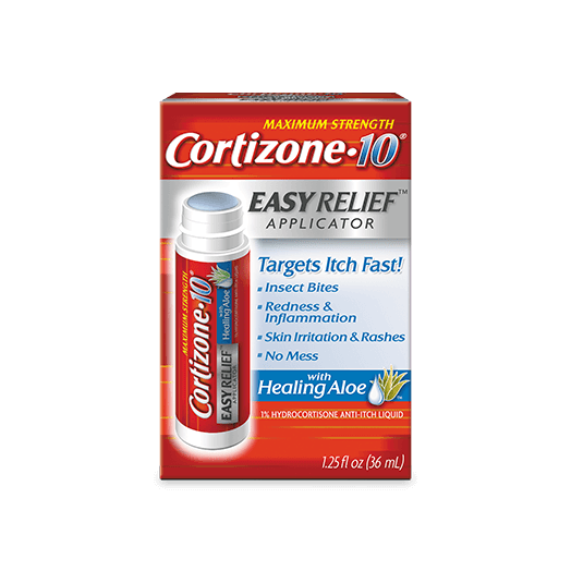 Front of Cortizone-10® With Healing Aloe Easy Relief Applicator, Maximum Strength 1% Hydrocortisone Anti-Itch Liquid package