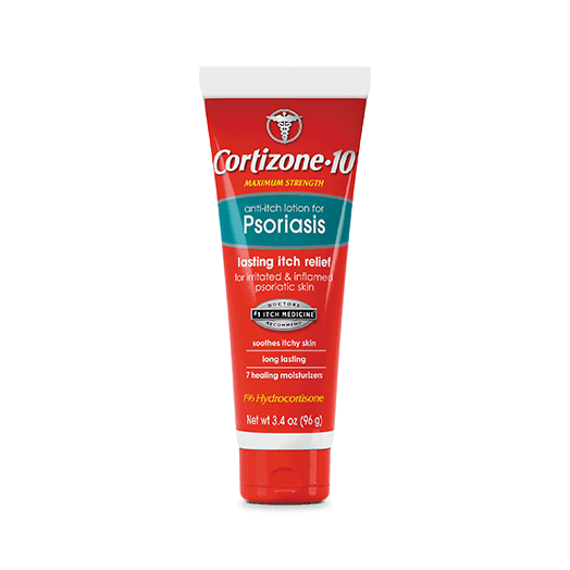 Front of Cortizone 10® Anti-Itch Lotion for Psoriasis Maximum Strength 1% Hydrocortisone tube