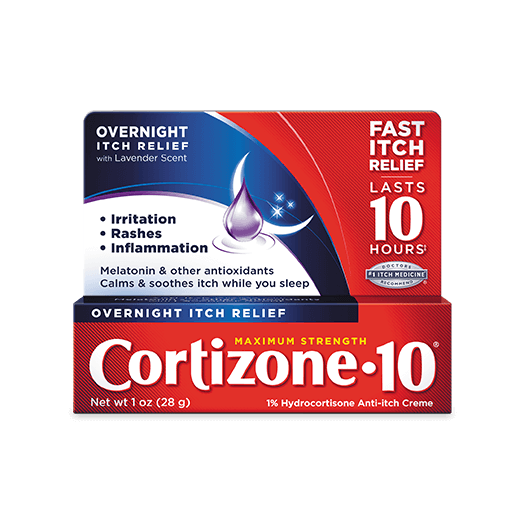 Image of outside packaging for Cortizone 10® Maximum Strength Overnight Itch Relief Lavender Scent, 1% Hydrocortisone Anti-Itch Creme