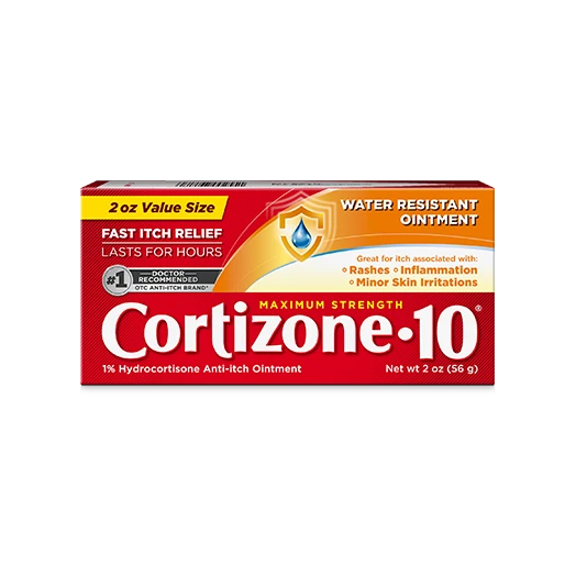 Front of Cortizone-10® Maximum Strength Ointment 1% Hydrocortisone Ointment for Itch Relief package