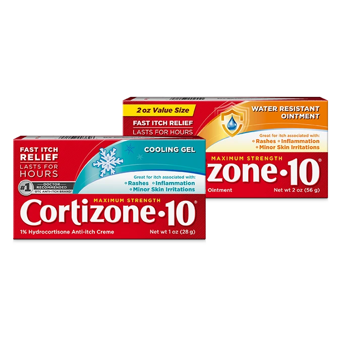   Family lineup of Cortizone-10 gels and ointments